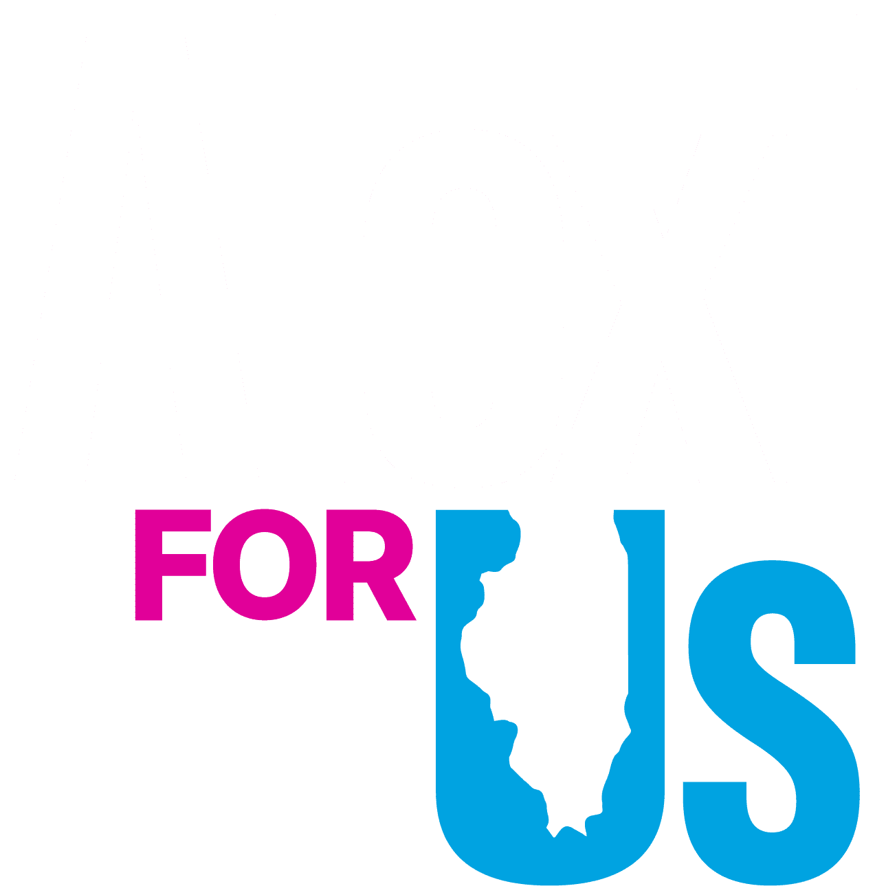 Alexi for Us Logo with white, pink and blue combination.