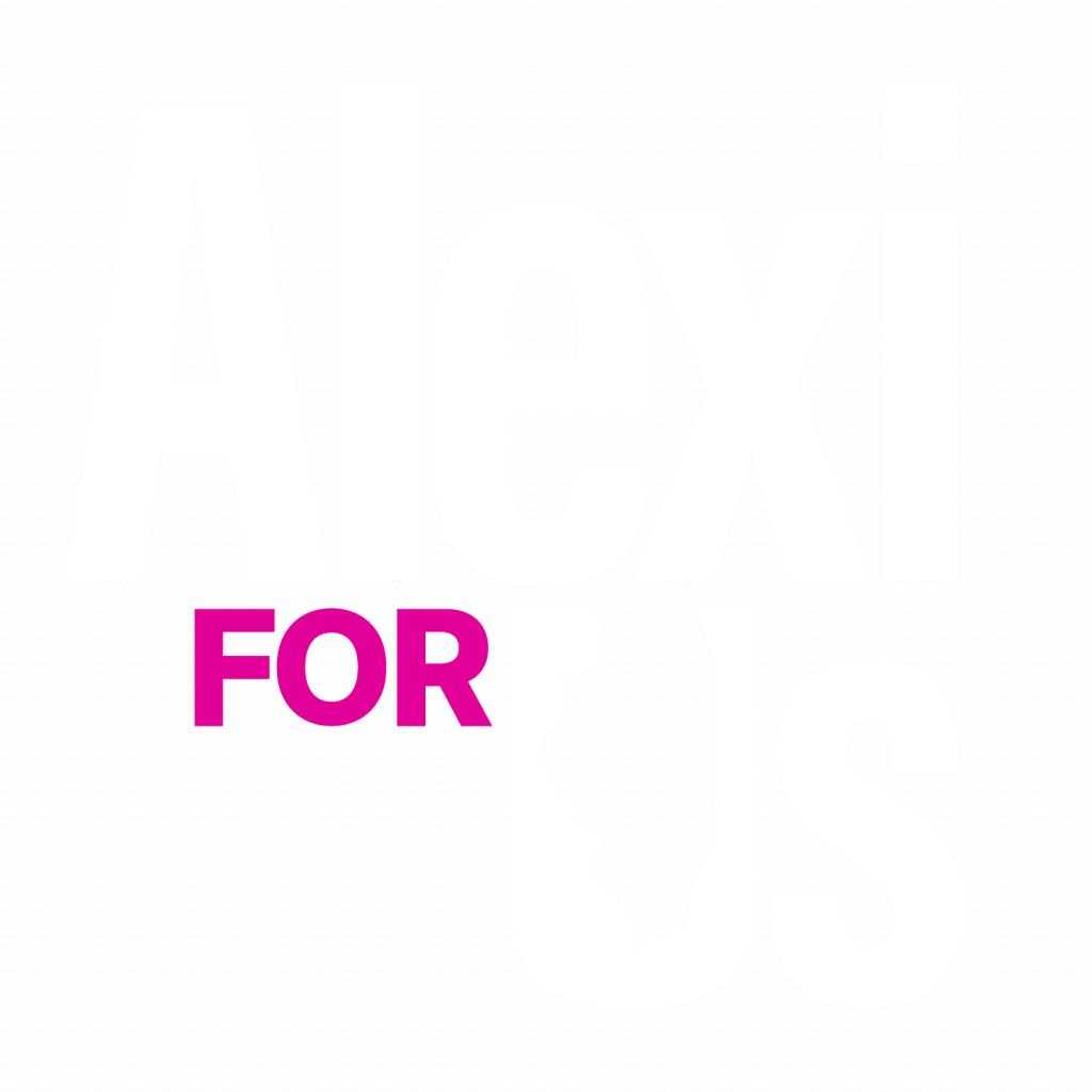 Alexi for Us Logo with white and pink combination.